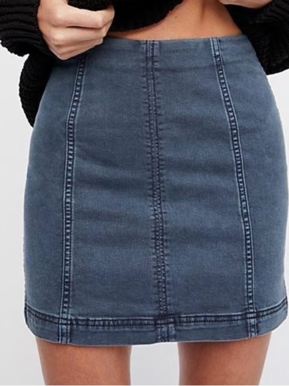 Free People Fitted Denim Mini Skirt in Washed Blue